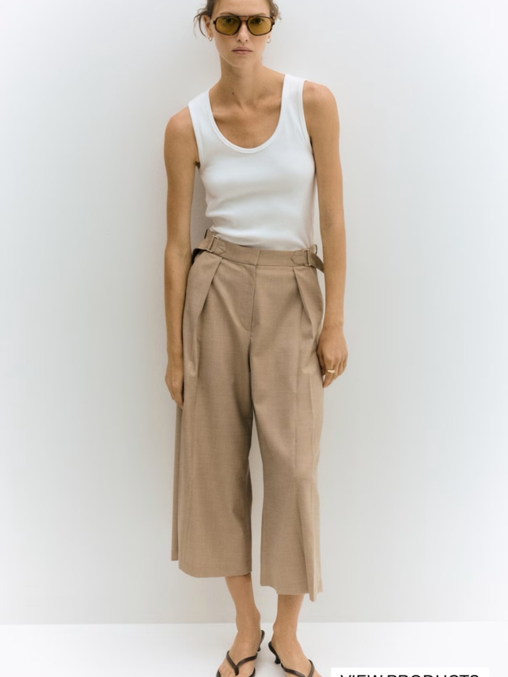 H&M High-Waist Wide-Leg Cropped Pants dressy culottes in Beige 12 NWT